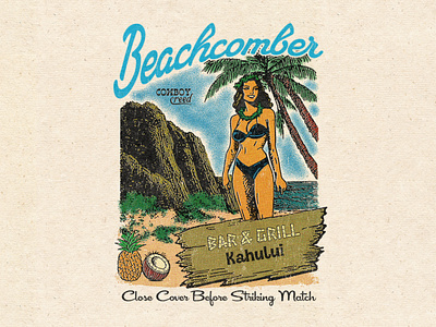 Beachcomber aloha bar beach beachcomber branding coconut design graphic design hawaii illustration luau matchbook merch palm trees swimusit vacation