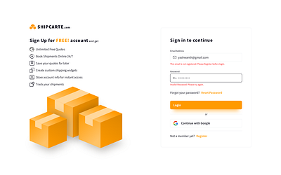 Shipcarte Registration/Onboarding UI Design (Dec 2021) adobexd delivery login onboarding registration shipment sign up ui ux webapp