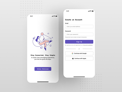 Messaging App-Sign Up screen app dailyui day1 figma freelance illustration mdg messaging mobile mockup screen signin signup ui uidesign user ux