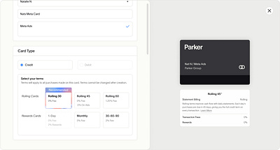 Parker Card Creation Studio card create card creditcard digitalcard terms ui