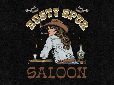 Rusty Spur Saloon branding cigarette country music cowgirl desert graphic design illustration retro cowgirl retro western rodeo rusty spur saloon spur tequila vintage western western artwork wild west