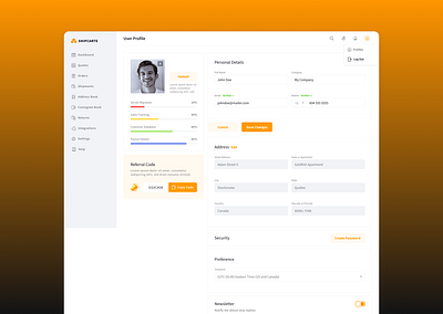 Shipcarte User Profile & Settings branding delivery profile shipment ui user profile web