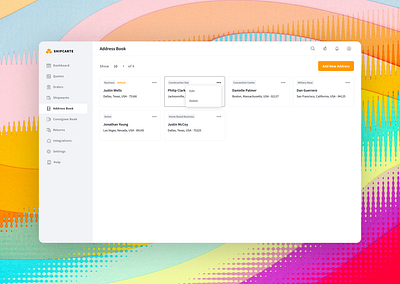 Shipcarte Address Book UI Design address adobexd delivery shipment transport ui web webapp