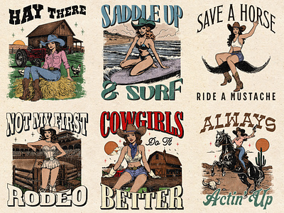 Western Artwork Collage 2 branding bucking bronco country music cowboy cowgirl cowgirls desert design farm graphic design horse illustration merch design old west retro cowgirl rodeo texas western western artwork