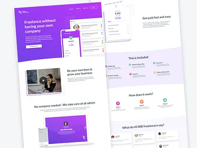 Web page design exploration for freelance payments service branding design design system fintech freelance illustration landing page ui