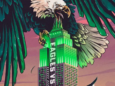 Eagles vs. Giants animation eagle eagles empire state building football giants illustration king kong new york nfl philadelphia poster retro sports sunset texture type