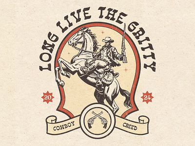 Long Live the Gritty branding country country music cowboy cowgirl desert design graphic design horseback illustration marlboro man merch design retro cowboy rodeo saddle vintage cowboy western artwork western cowboy