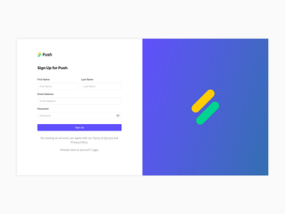 Push Signup account accounts auth authentication authorization layout login onboarding page signup ui user users ux