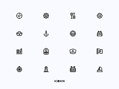 Iconin : Sailor Icon Set app icons flat icons icon icon pack iconin iconography illustration line icons sailor sea ship stroke icon