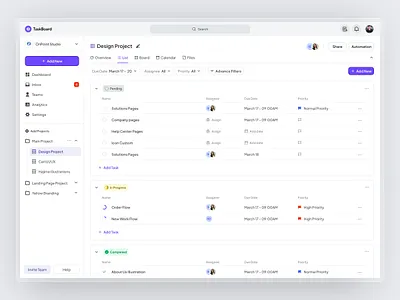 Taskboard - Projects List Task Management Dashboard Webapp SaaS dashboard design projects list projects page saas task management task management dashboard task page taskboard ui ui kit ux web app web builder