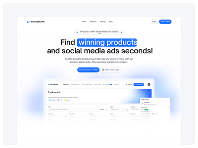 WinningHunter clean design interface landing page modern ui ui desogn website