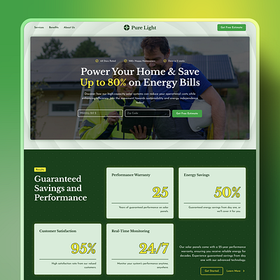 Pure Light Solar 💡 | Residential Solar Website Design landing page modern solar solar company website solar landing page solar website solar website design solar website template web design website website design