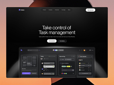 Tasker | Landing page design dark website darkmode dashboard framer framer development landing page landing page design minimal task task management ui user interface ux webflow website website design website development work