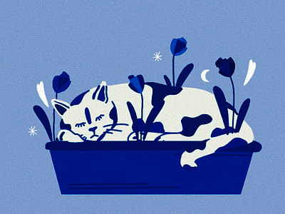 Dreaming in Bloom Illustration art art concept art design artist artistic concept artwork blue blue design blue illustration cat illustration cat indream cat with flowers clue palette creative design digital art illustration insparation inspire sleeping cat sleepy cat