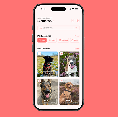 Pet Adoption App design figma landing page mobile design uxui