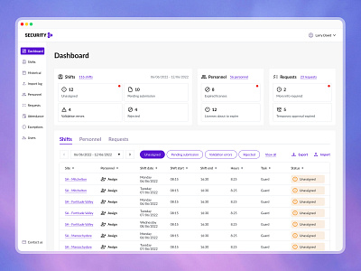 Security shift management portal dashboard desktop low code outsystems security shift management ui ux web app