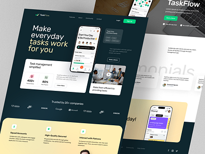 Project Management Landing Page design landing landing page mobile product project management project management landing page saas saas landing page services ui ui design ux web web design webpage website