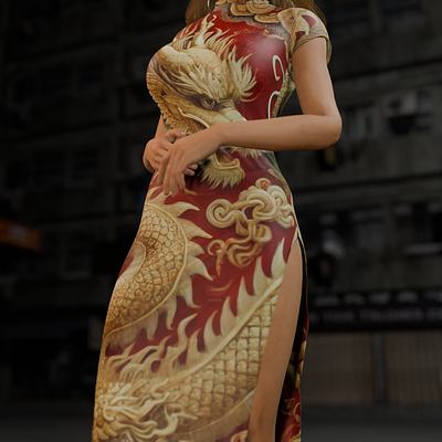 Dragon Texture on a Stylish Cheongsam! 🔥🐉 3d 3ddesign blender chinadress concept design conceptdesign dragon dragontexture graphic design illust illustration material texture