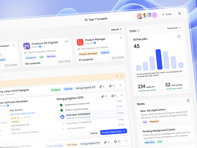 Yunity - HR Management Dashboard b2b cansaas career clean dashboard dashboard design employee hiring hr human resource job board minimalist product product design recruitment saas task ui ux