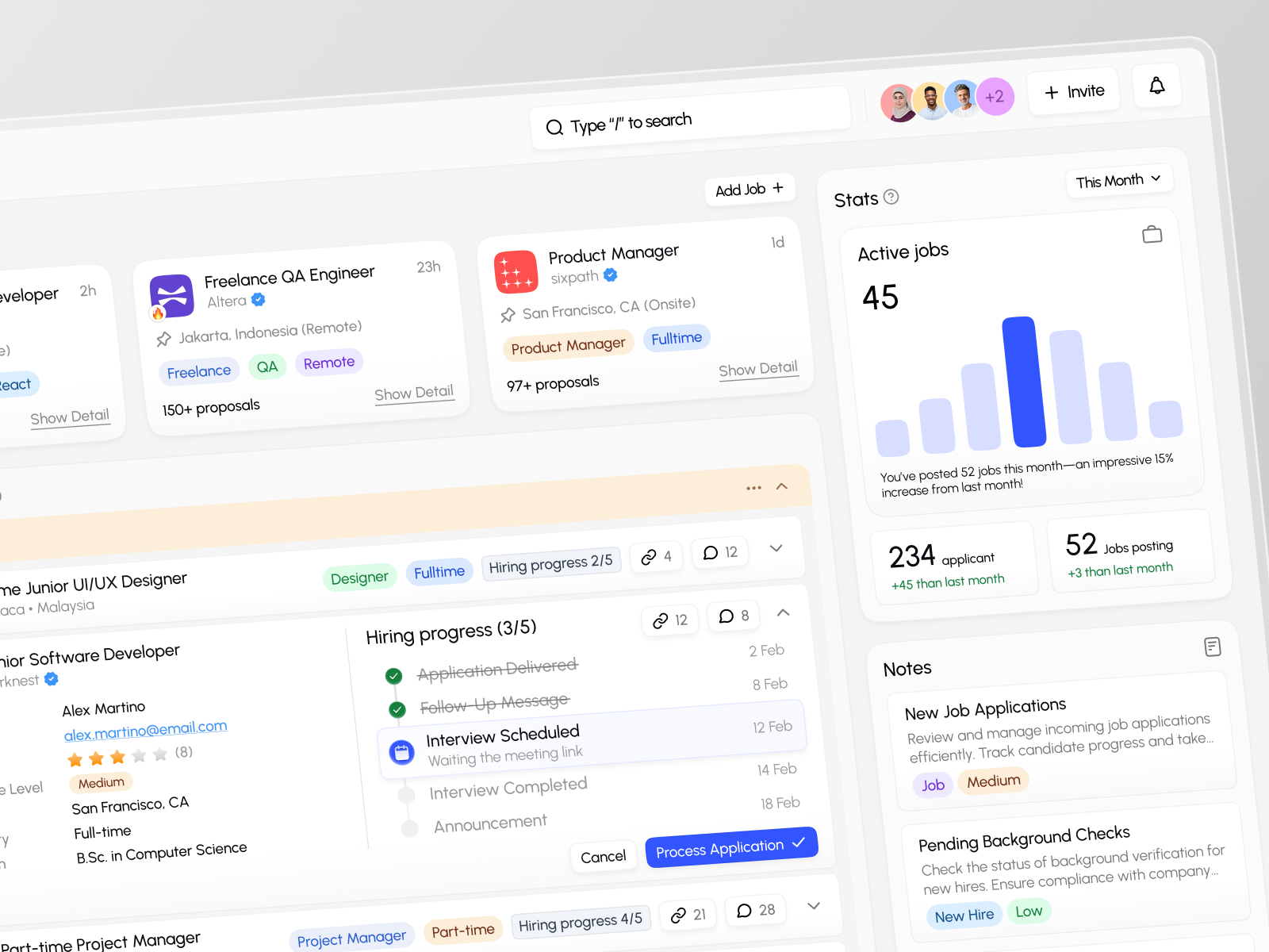 Yunity - HR Management Dashboard b2b cansaas career clean dashboard dashboard design employee hiring hr human resource job board minimalist product product design recruitment saas task ui ux