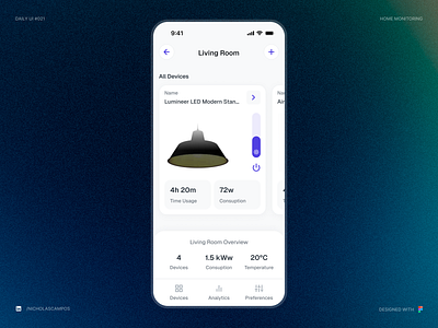 Daily UI #021 - Home Monitoring 021 app clean clean ui daily 021 daily ui 021 dashboard mobile home home monitoring mobile app monitoring smart home smart lamp