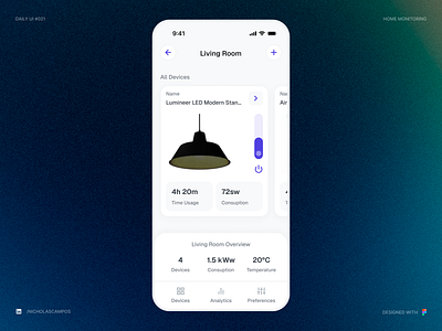 Daily UI #021 - Home Monitoring 021 app clean clean ui daily 021 daily ui 021 dashboard mobile home home monitoring mobile app monitoring smart home smart lamp