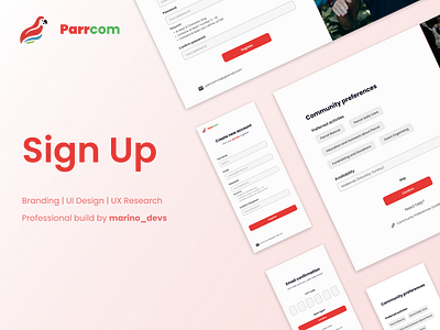 Parrcom - Sign Up Screen Design app branding build from scratch community design design system figma graphic design illustration logo responsive sign up typography ui user experience ux ux research vector web