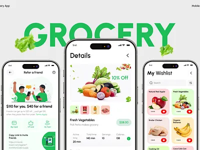 Grocery App Design - UI UX e commerce food delivery grocery app mobile app