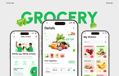 Grocery App Design - UI UX e commerce food delivery grocery app mobile app