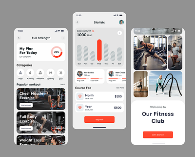 Fitness Mobile App Exploration activity tracker app design apps clean ui fitness app gym app health app home workout ios app light mode ui mobile interface mobile ui modern design neumorphism personal trainer step counter ui ui design ux design workout app