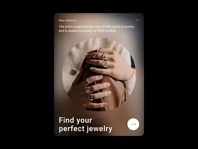 Digital Advertisement of Jewelery Collection advertisement advertisement design circular shape clean clean design digital advertisement elegant jewelery ad jewelery collection minimalist design modern modern design neutral background ring collection sans serif fonts soft lighting sophisticated ui ui advertisement ui design