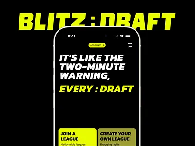 BLITZ:DRAFT - ALPHA LAUNCH app design balck and yellow bento brand card clock draft fantasy sports league minimal sports timer uiux yellow