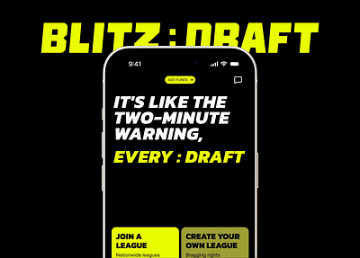 BLITZ:DRAFT - ALPHA LAUNCH app design balck and yellow bento brand card clock draft fantasy sports league minimal sports timer uiux yellow