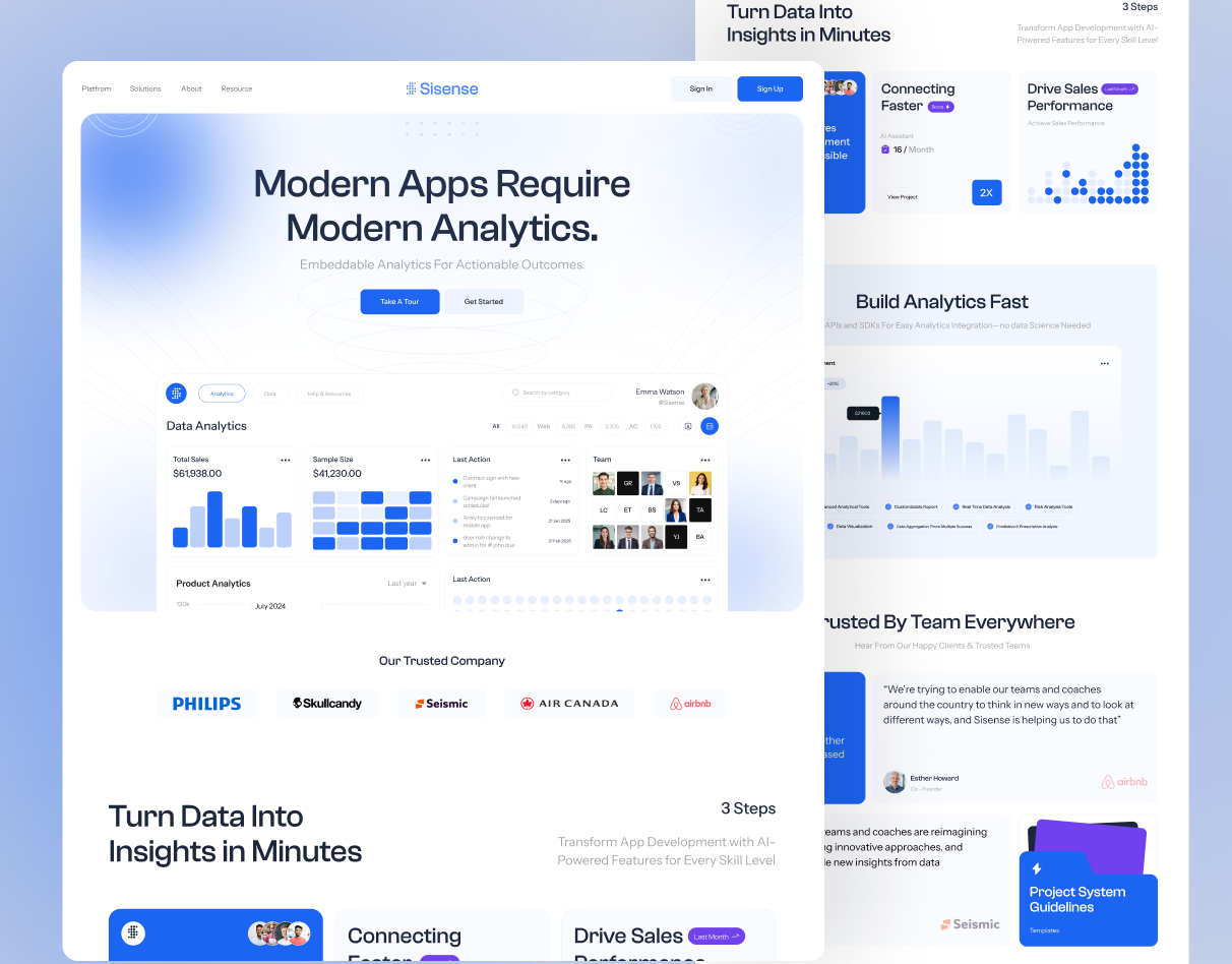 Sisense - A Data Analytics Website analytics platform ui big data design data analytics data driven design data visualization homepage interactive design landing page modern web design saas ui tech ui uiux design web design
