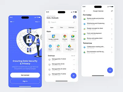 Data Security & Privacy App blue theme ui