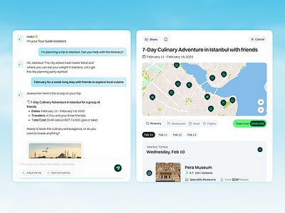 UI/UX Design for AI Travel Planner App ai app assistant branding design planner product design search travel agency ui ux website