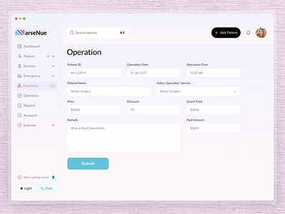 NurseNue – Operation Management SaaS Product Design admin panel clean design dashboard ui doctor dashboard healthcare tech holelore hospital management light mode ui medical app minimal ui modern ux ot patient management saas design ui design ui inspiration user friendly ux design web app ui