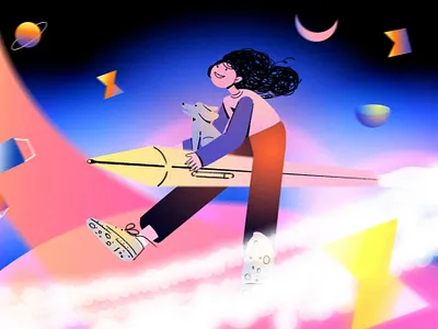 Creating is like a journey art character concept cosmos illustration journey joy photoshop planets tablet pen