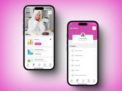 Skincare mobile apps about apps design contact design device facial cleansing mobile apps order history profile setting shop skincare ui ux water cleansing