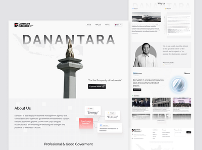 Danantara - Redesign Website black branding clean company profile danantara indonesia interaction landing page minimalist modern redesign ui user experience user interface website white