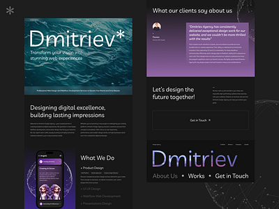 Dmitriev Design Agency aboutus branding casestudy corporate dark designagency home page uidesign uxdesign web design webdesign webdevelopment webflow website