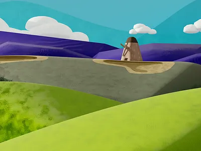 Windmill on a hill 3d blender illustration