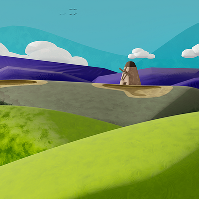 Windmill on a hill 3d blender illustration