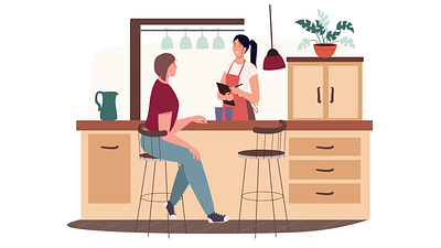 Waitress In A Cafe 2D Animation 2d animation barista barman cafe cafe counter coffee shop cozy cafe customer dining drink flat food food service guest hospitality industry illustration motion restaurant waitress