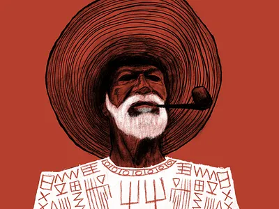 Smoking old man advertising african drawing editorial illustration graphic illustration portrait portrait illustration tribal