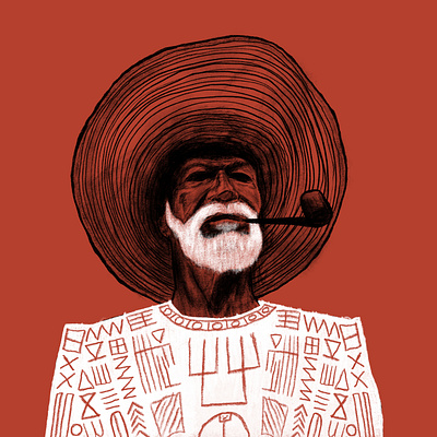 Smoking old man advertising african drawing editorial illustration graphic illustration portrait portrait illustration tribal