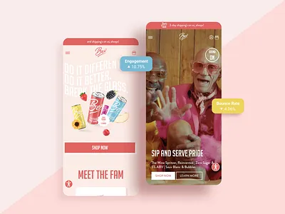 Bev Homepage Redesign A/B Test ab testing bounce rate canned wine conversion rate optimization cro design ecommerce engagement figma homepage mobile pink split test ui ux video web web design website design