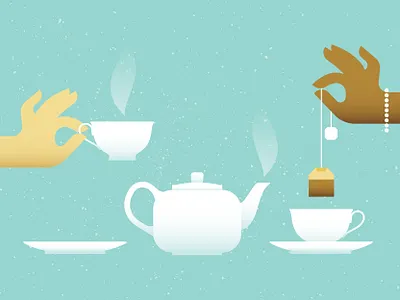 Tea for two afternoon beverage bracelet chai chris rooney cup drink hands illustration kettle party saucer steam tea tea party teabag teacup teapot