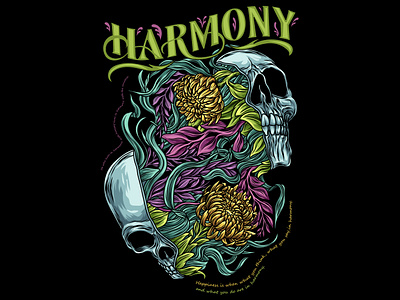 Skull Floral Illustration black