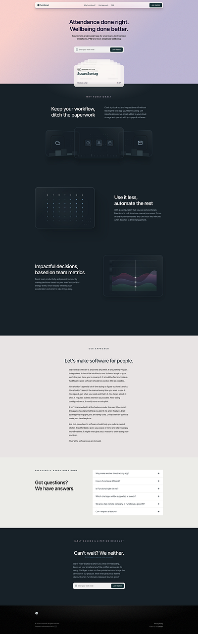 Functional.co landing page animation design interface layout ui ux webdesign